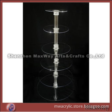 Clear Round Promotional Acrylic 6 Tiers Tower Birthsday Party Cakes Display Stand Rack